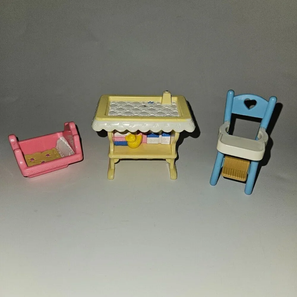 Fisher Price Loving Family Baby Furniture Lot Cradle Highchair Changing Table